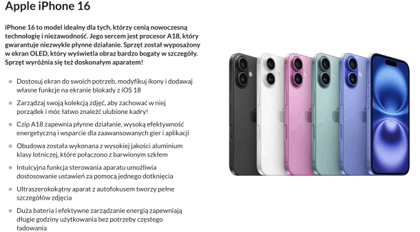 Dane techniczne iPhone 16 Naprawa