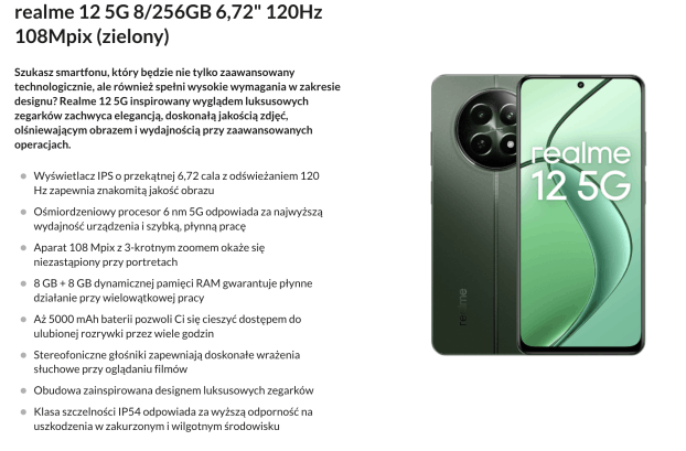 Dane techniczne Realme 12 Naprawa