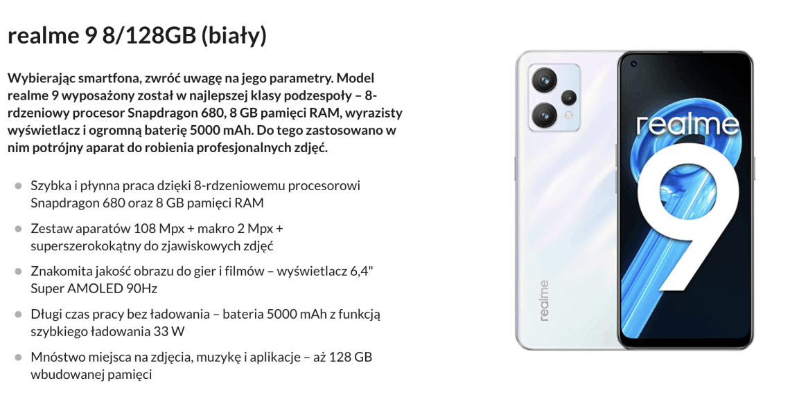 Dane techniczne Realme 9 Naprawa