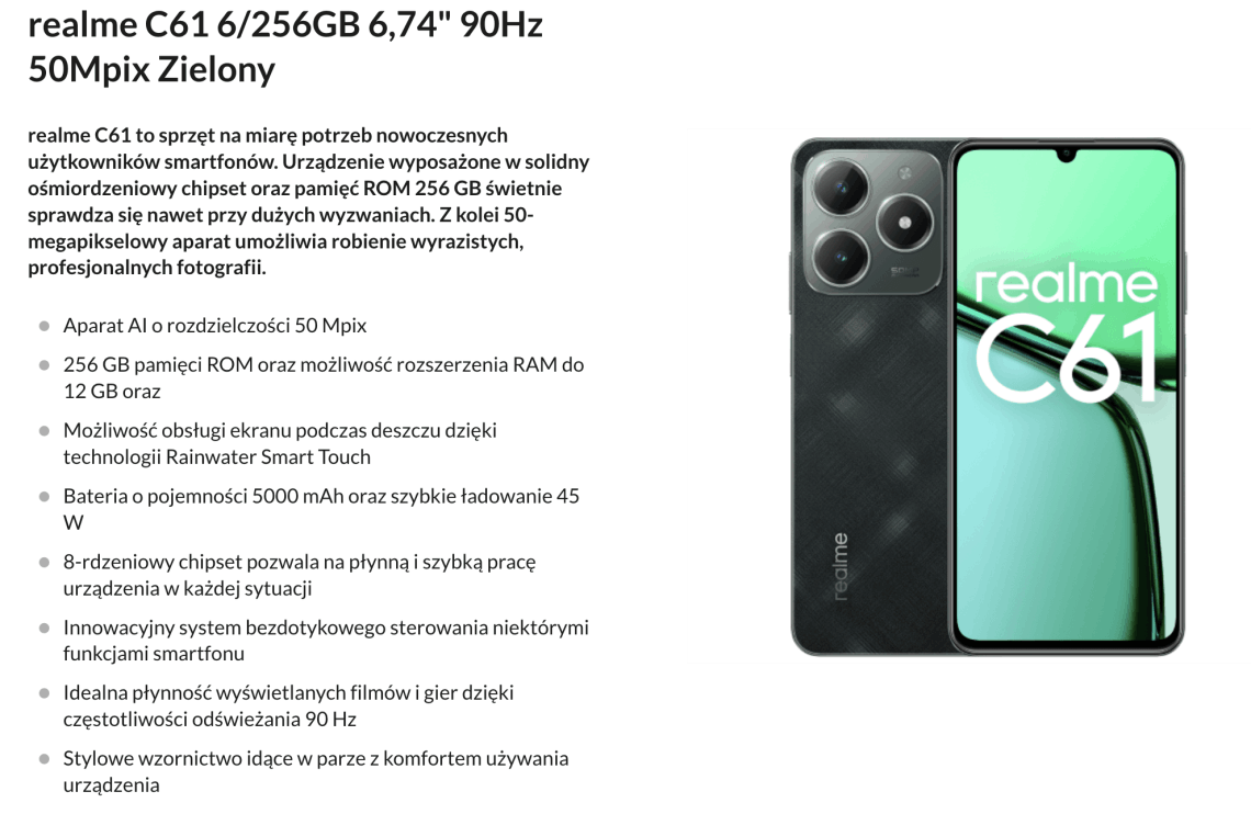 Dane techniczne Realme c61 Naprawa