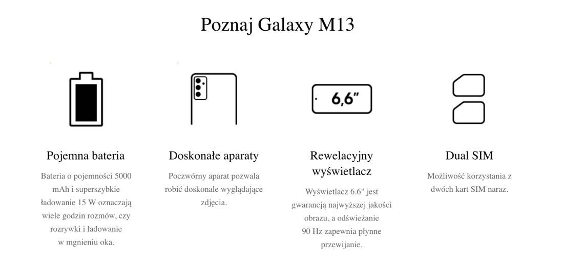Dane techniczne Samsung M13